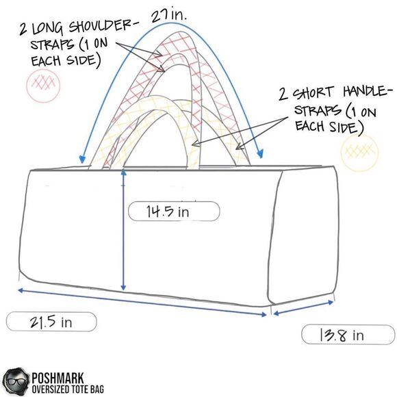 POSHMARK SHOP SECONDHAND OVERSIZED DOUBLE-HANDLE TOTE BAG IN TURQUOISE BLUE NEW - Picture 3 of 6